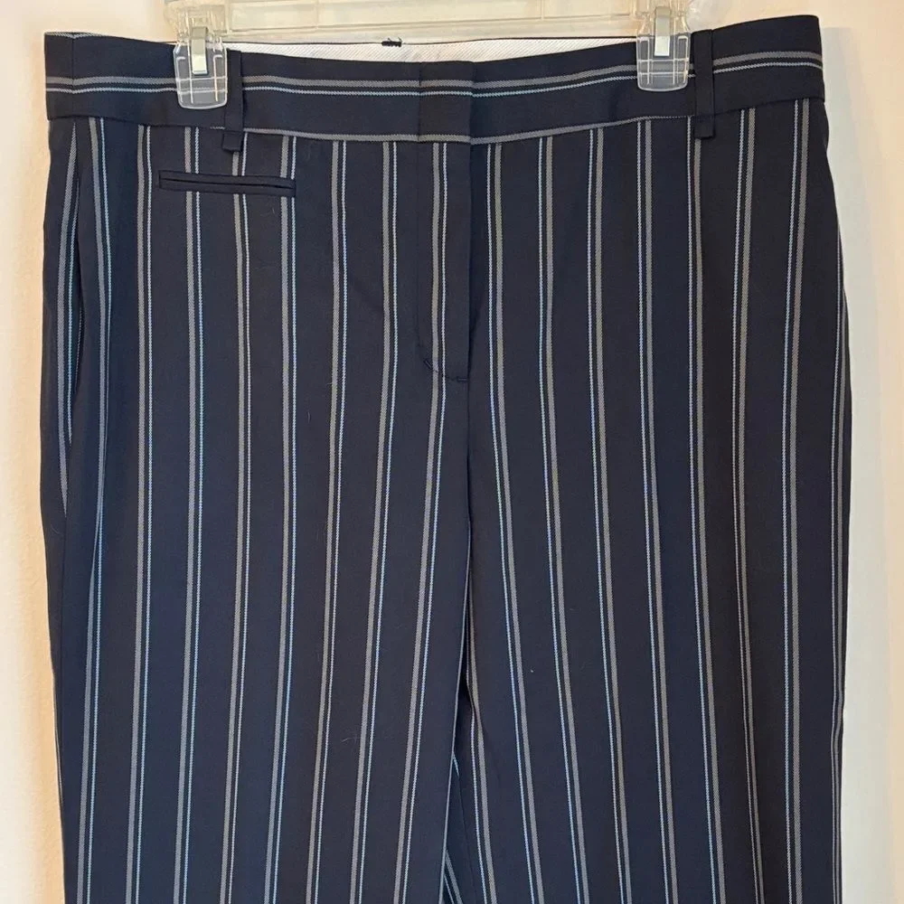 BCBG Maxazria women’s navy Camilla stripped straight flare wide leg Pants 12 NWT
